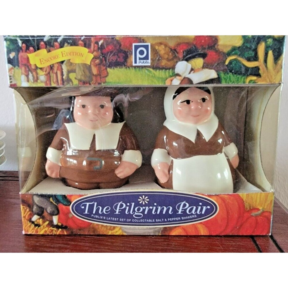 The Pilgrim Pair Publix Salt & Pepper Shaker Encore Thanksgiving 2002 NEW